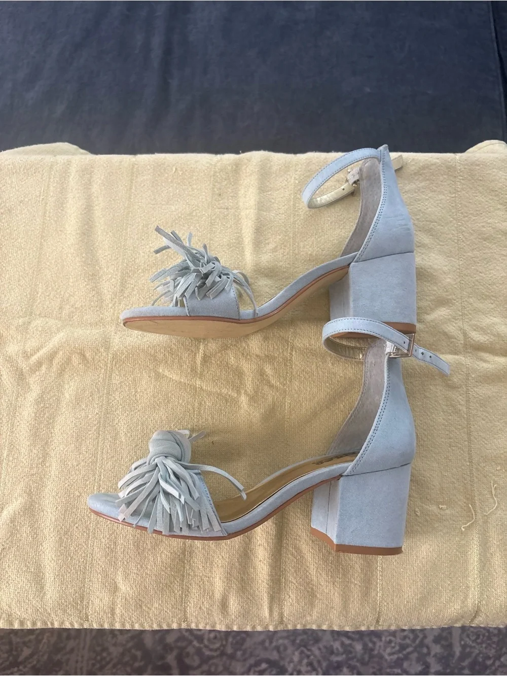 Carlos by Carlos Santana Light Blue Fringe Block Heel Wedge Sandal